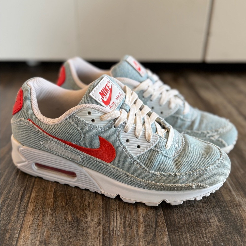 Nike Air Max 90 Sneakers in Denim Blue and Red Men’s 8/Women’s 10